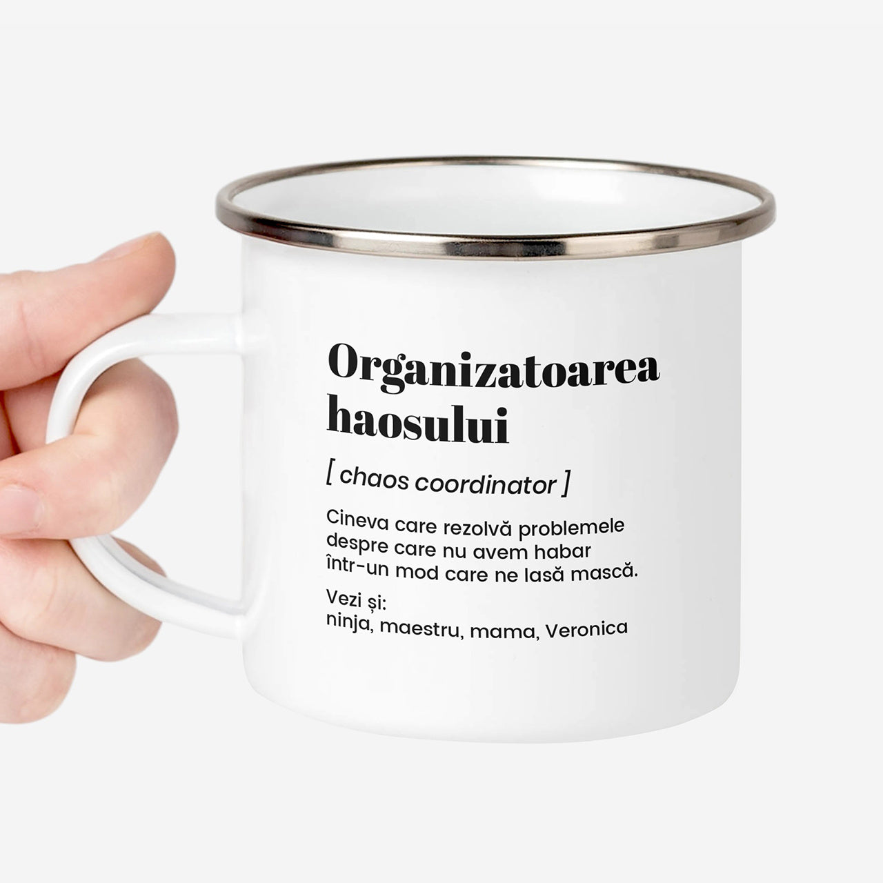 Emaliowany kubek Koordynatorka Chaosu prezent dla koleżanki z pracy