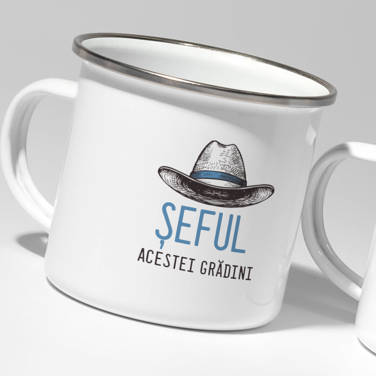 Komplet personalizowanych kubków emaliowanych - Szefowie Ogrodu - prezent dla pary ogrodników komplet kubków