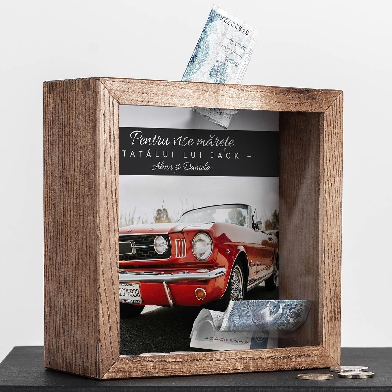 Skarbonka dla taty - skarbonka na marzenia skarbonka drewniana z szybką prezent dla taty