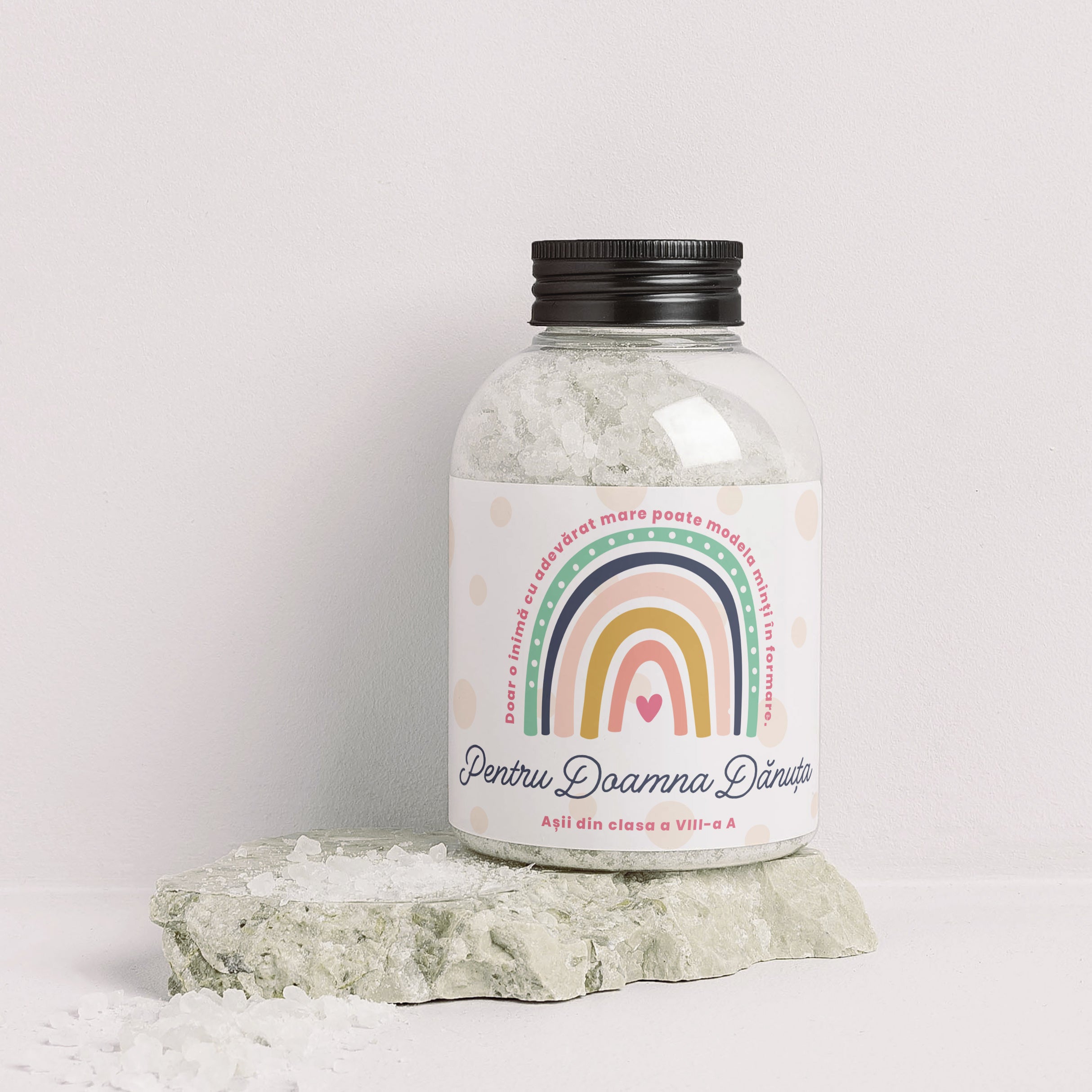 Sare de baie cu etichetă personalizată – cadou pentru profesoară