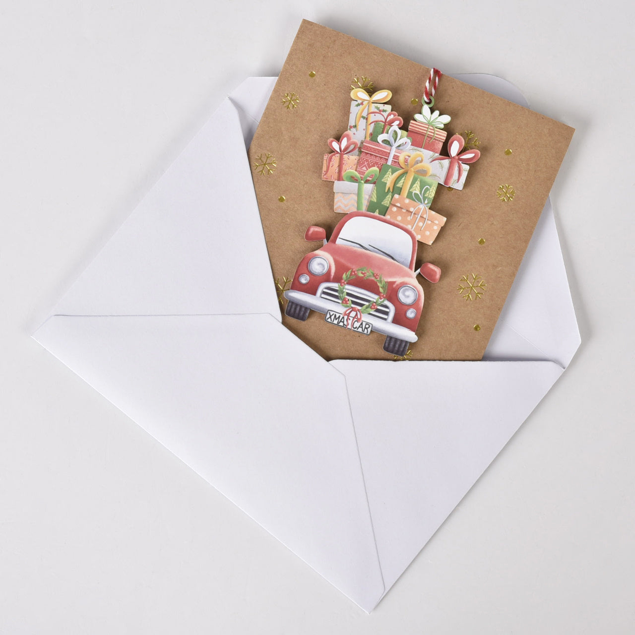 Kartka na Boże Narodzenie z zawieszką Świąteczne Auto kartki świąteczne kartka świąteczna świąteczna kartka