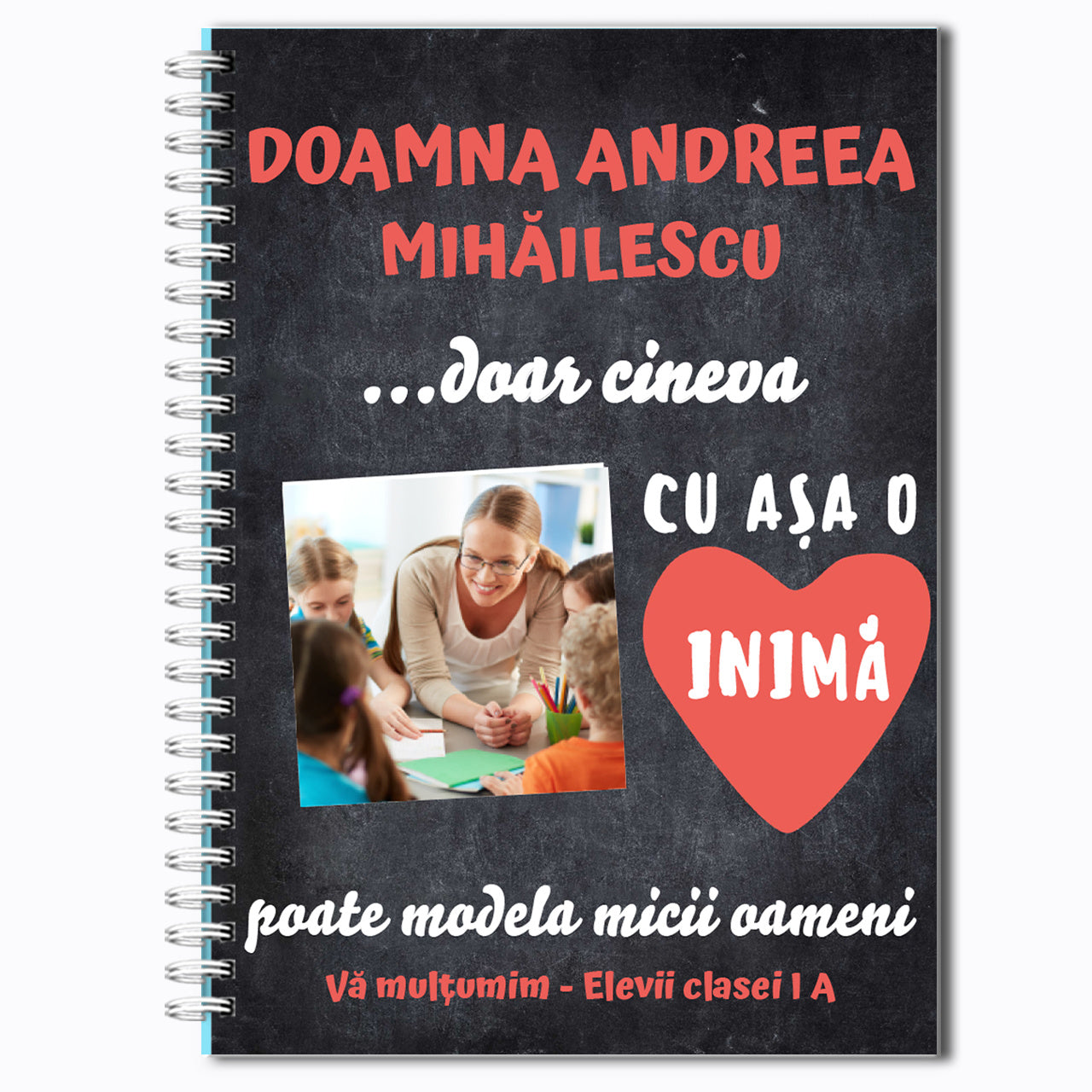 Caiet de notițe personalizat cu fotografie pentru profesoară la sfârșit de an școlar