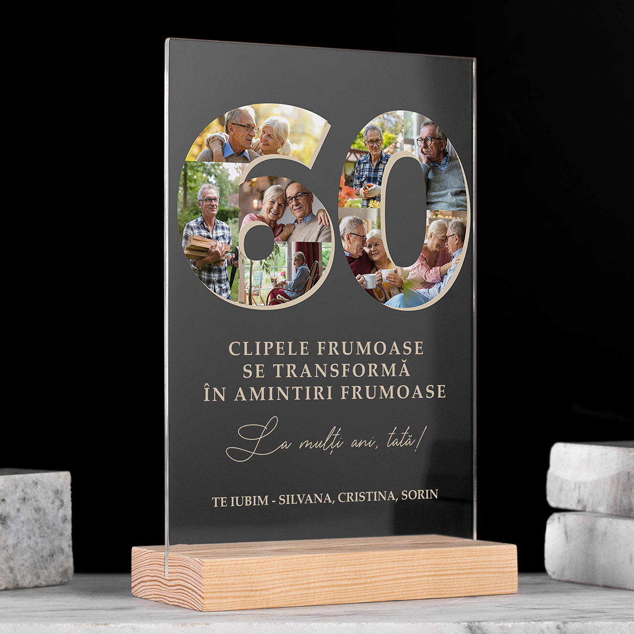 Statuetă gravată pentru ziua de naștere – cadou original pentru 60 de ani