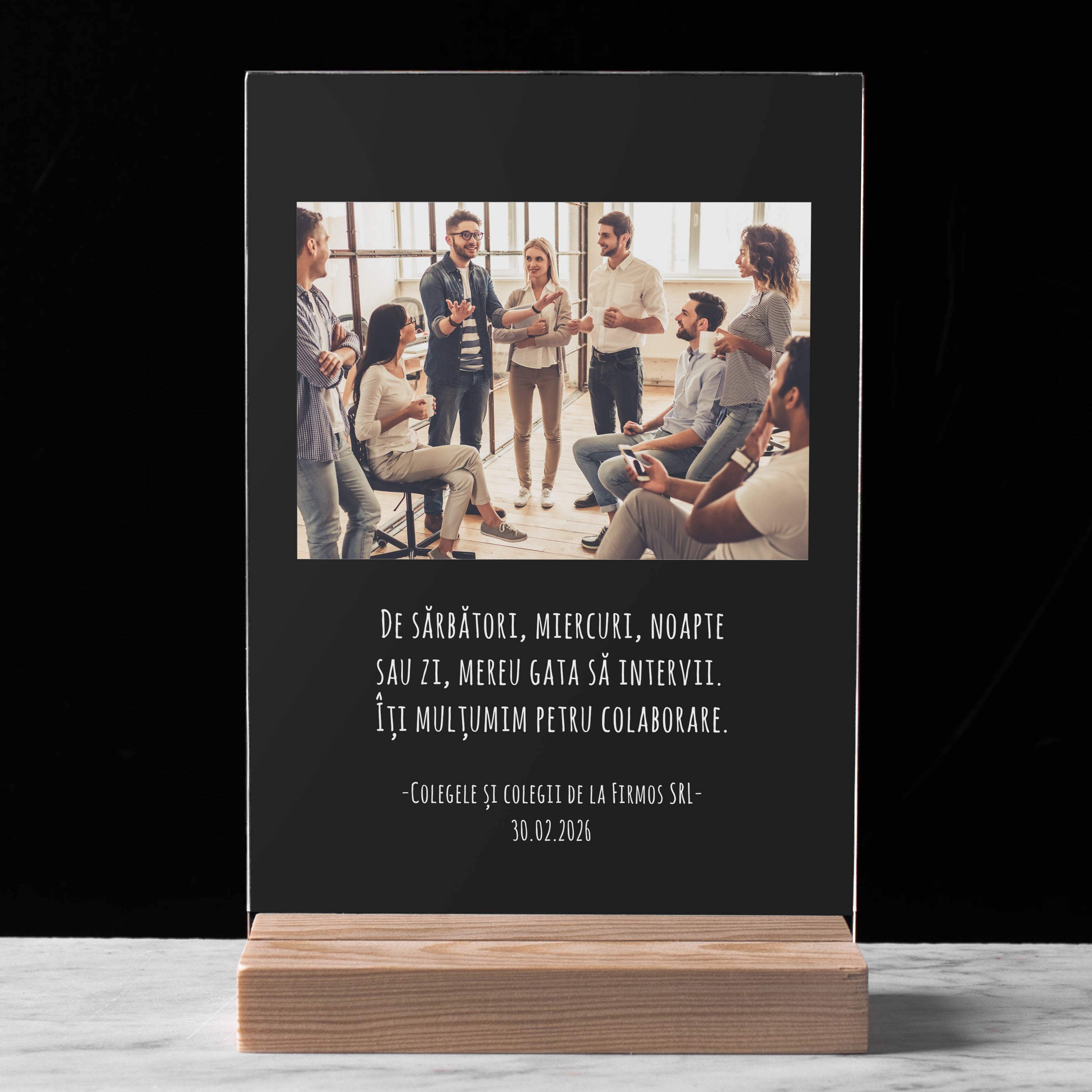 Trofeu din sticlă cu fotografie - părăsirea locului de muncă