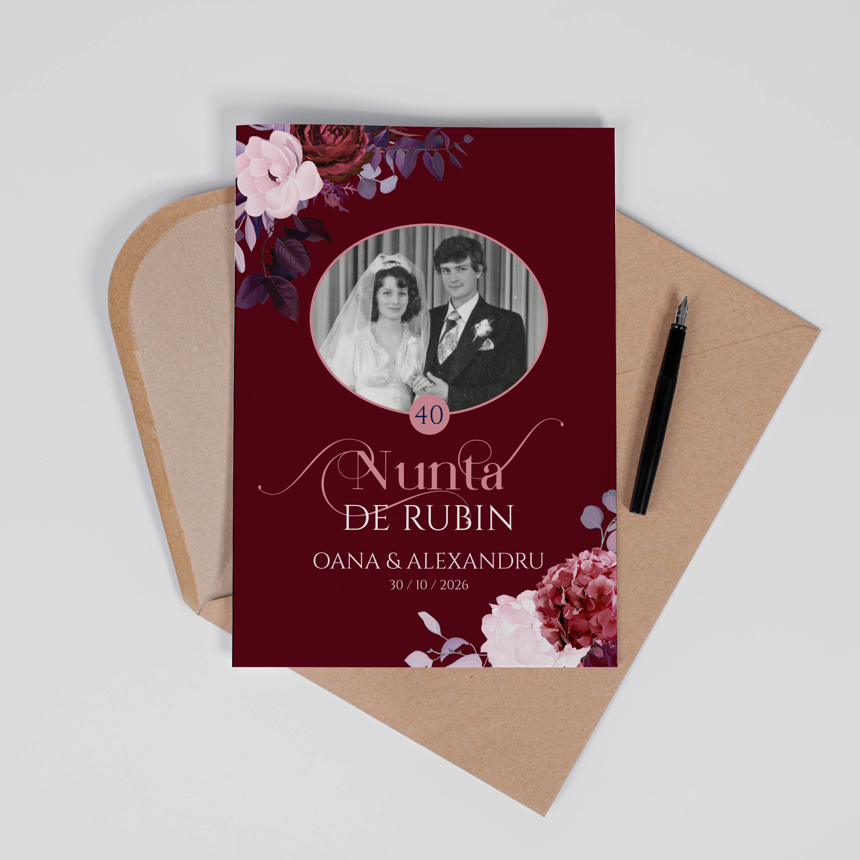 Felicitare pentru a 40-a aniversare a căsătoriei – cadou pentru nunta de rubin