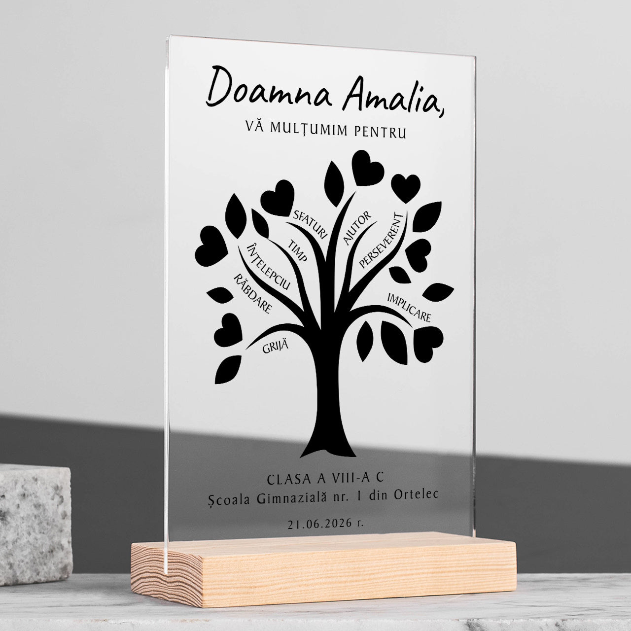 Trofeu personalizat - mulțumiri pentru profesoară
