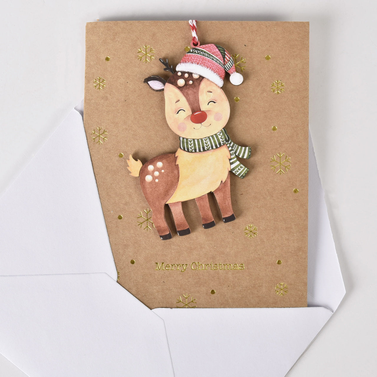 Kartka świąteczna z reniferem + drewniana zawieszka świąteczne kartki świąteczna kartka kartka na święta