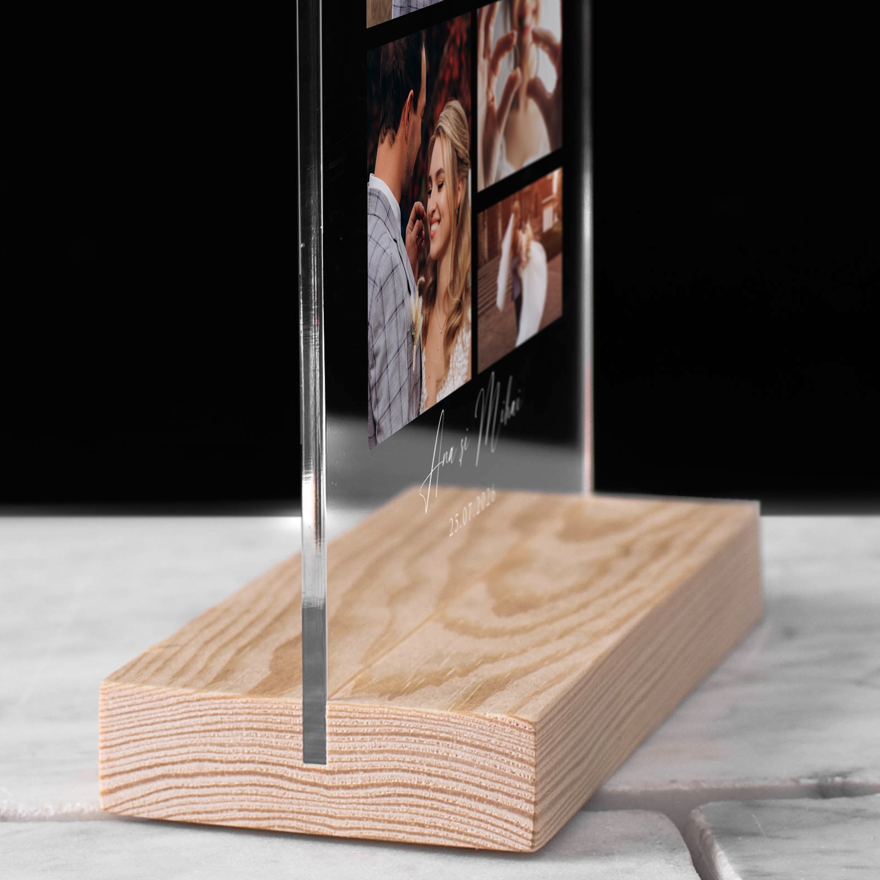 Trofeu din sticlă gravată și cu fotografie - cadou pentru părinți după nuntă