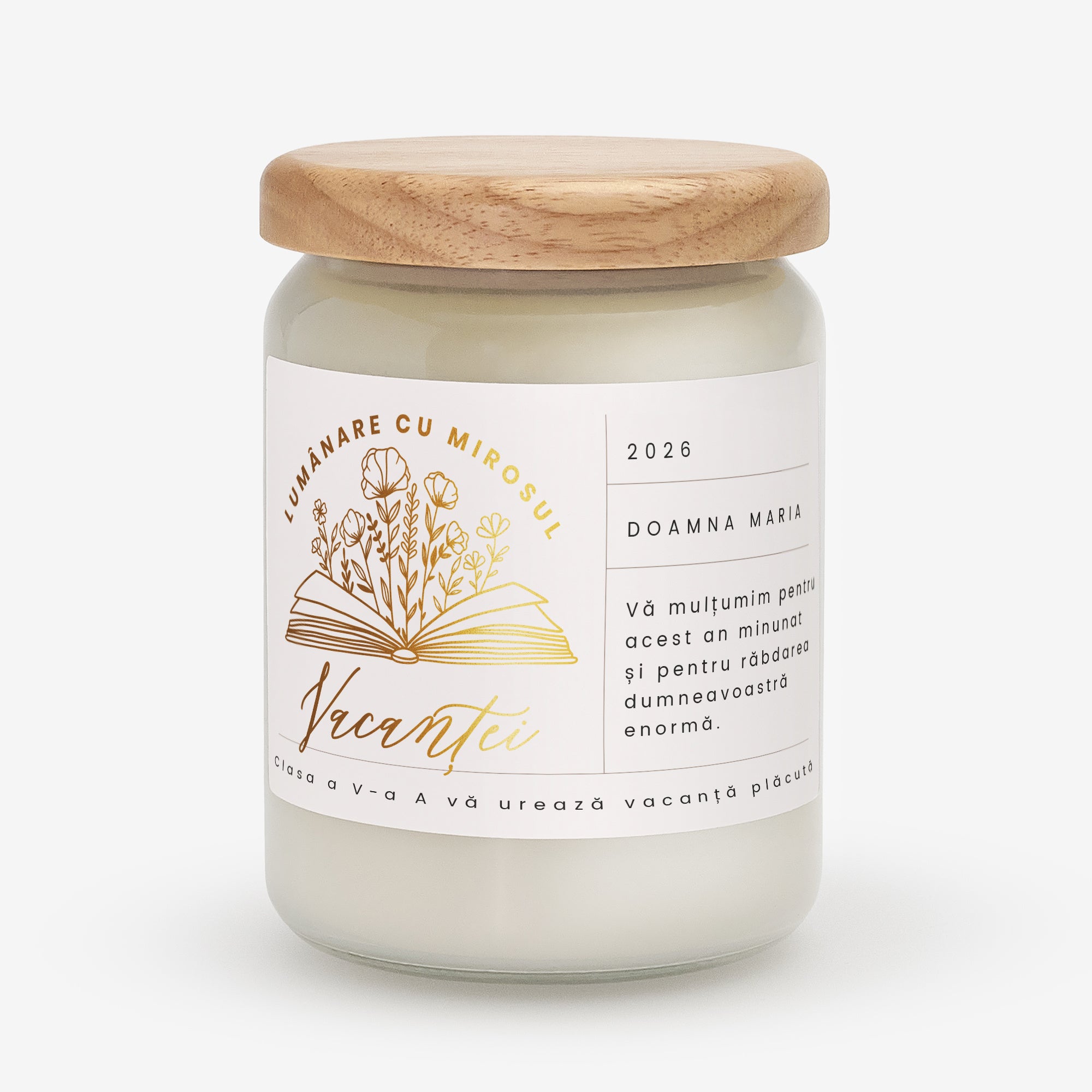 Lumânare cu detalii aurii – cadou de sfârșit de an școlar pentru profesor