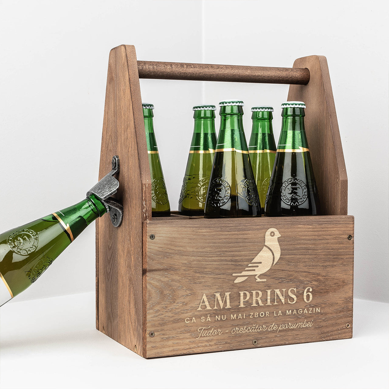 Grawerowane nosidło do piwa - prezent dla hodowcy gołębi skrzynka na piwo prezent dla gołębiarza