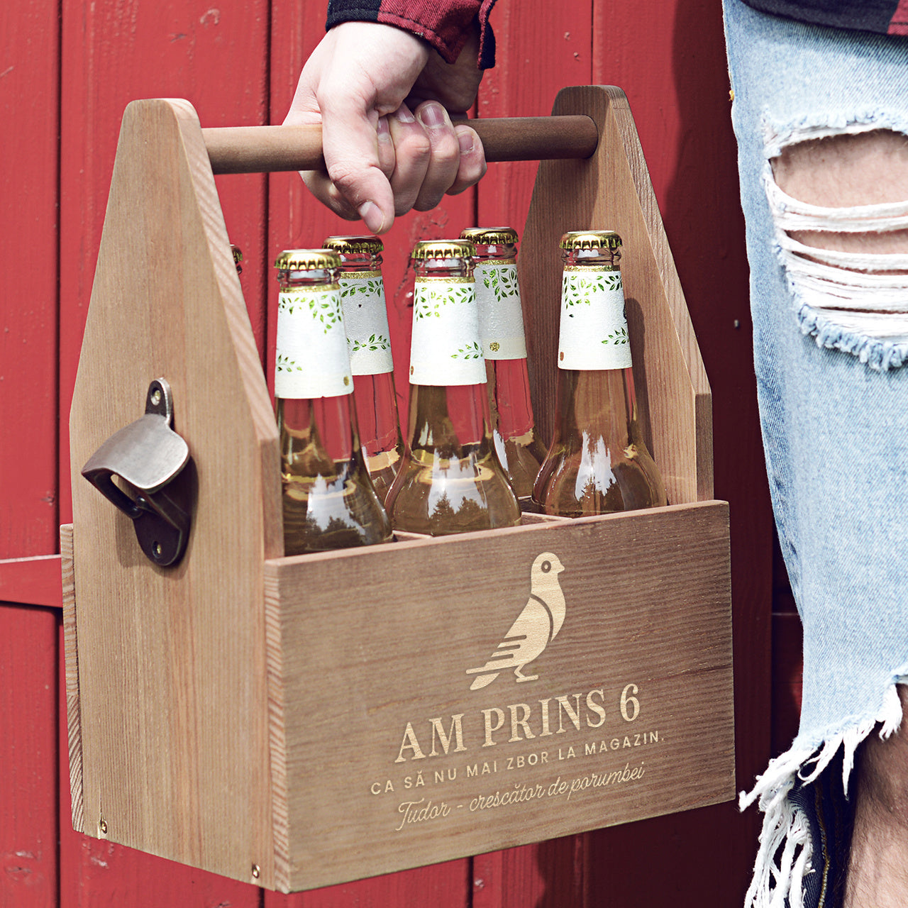 Grawerowane nosidło do piwa - prezent dla hodowcy gołębi skrzynka na piwo prezent dla gołębiarza