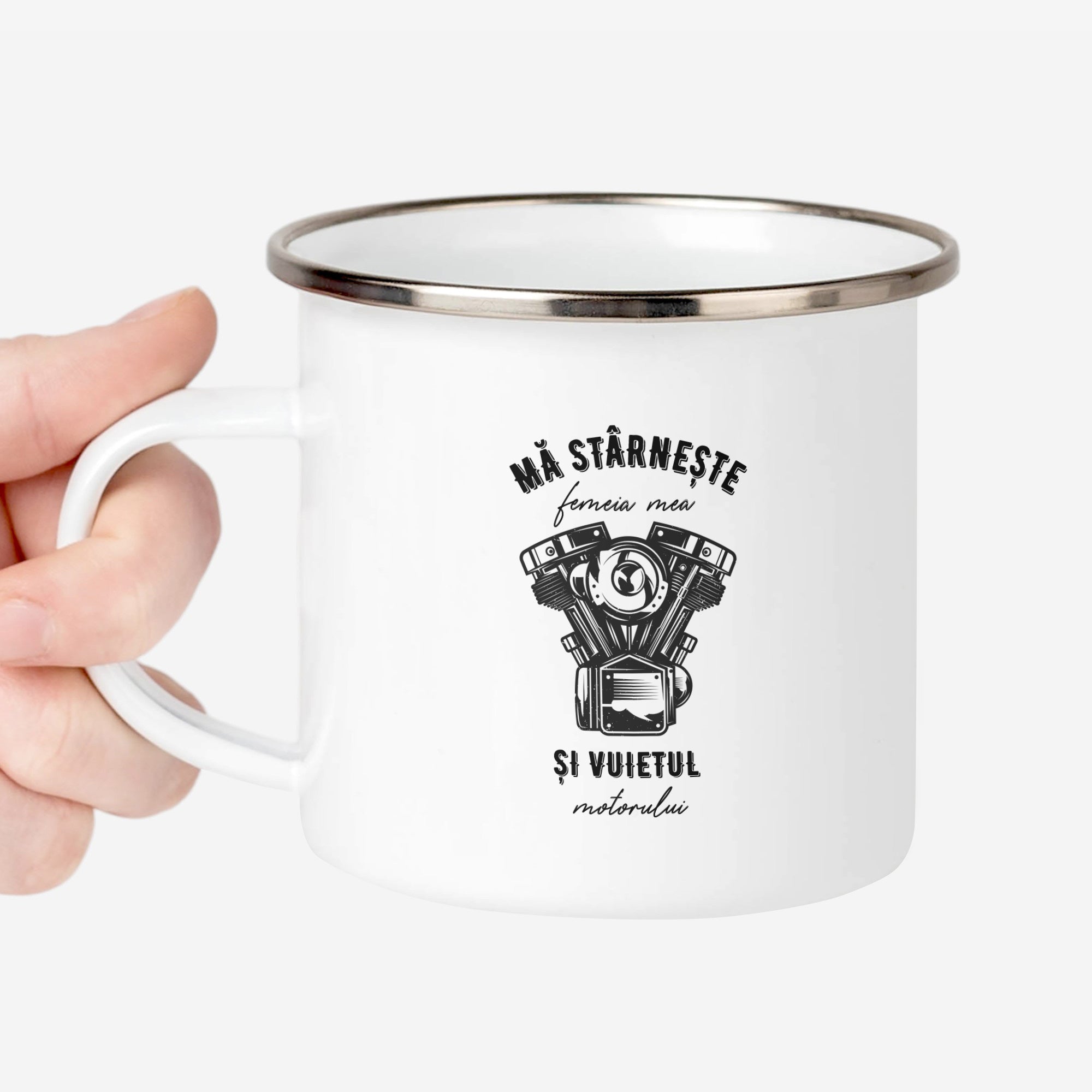 Personalizowany emaliowany kubek motocyklisty - prezent dla niego prezent dla motocyklisty kubek z nadrukiem