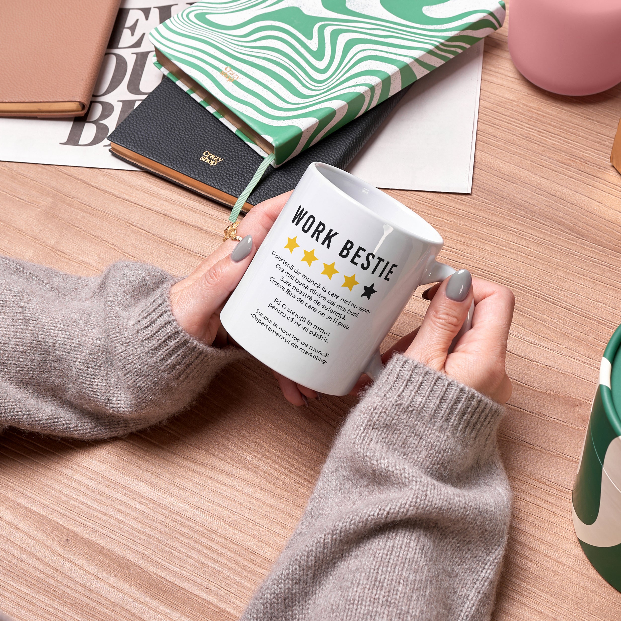 Cană amuzantă pentru plecarea de la muncă