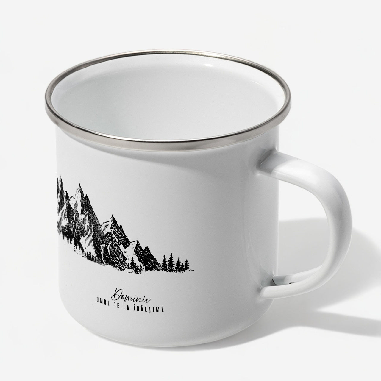 Cană emailată cu motiv montan – cadou pentru pasionații de munte