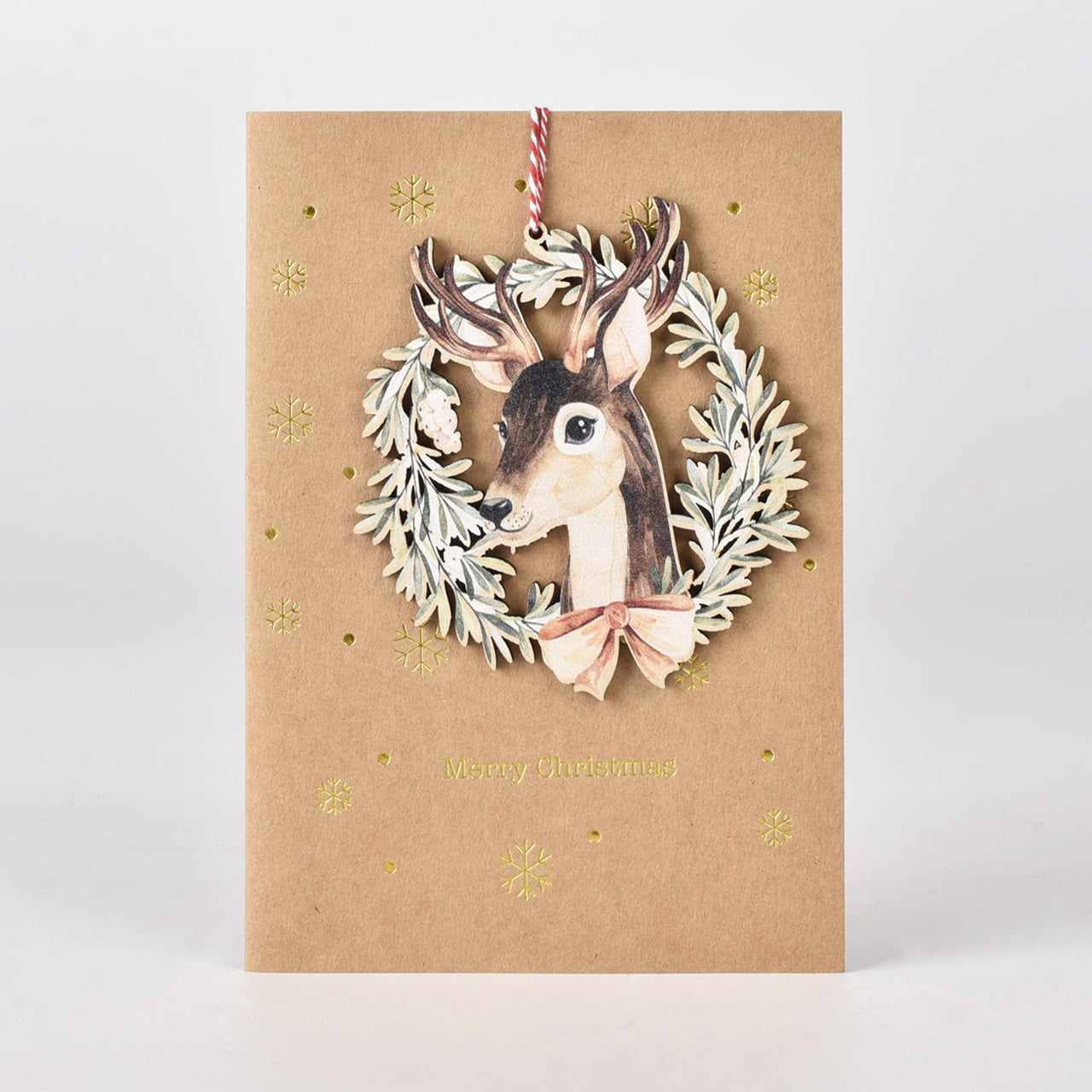 Świąteczna kartka Renifer z ozdobą kartki na Boże Narodzenie kartka na Boże Narodzenie 
