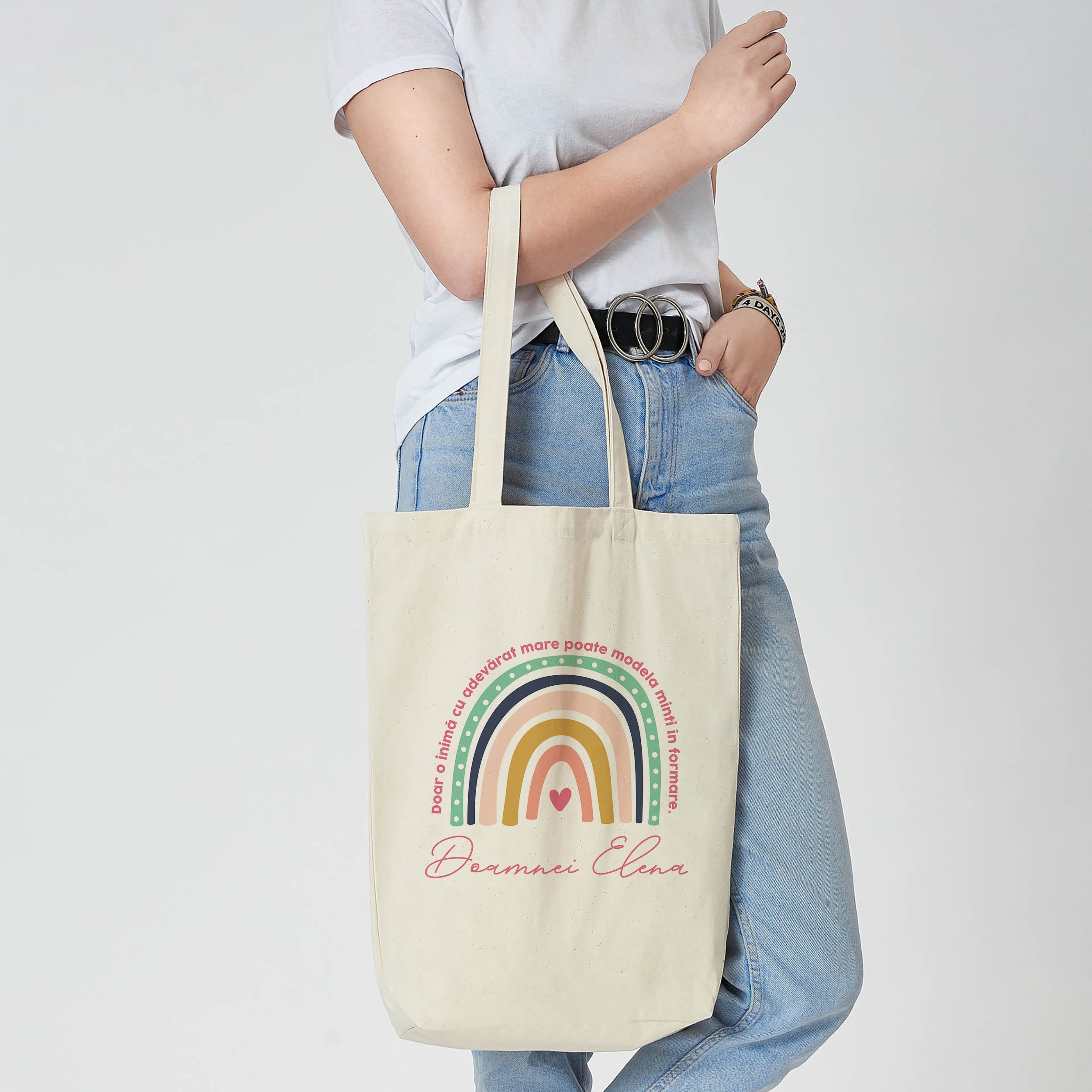 Geantă personalizată pentru educatoare de grădiniță – Inimă Mare