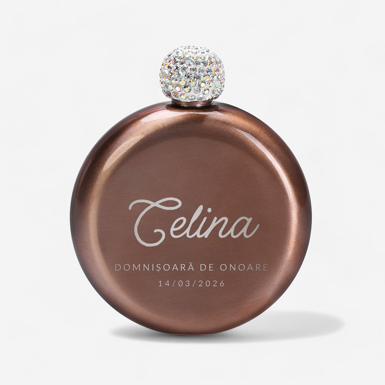 Ploscă gravată pentru femei – cadou elegant pentru domnișoara de onoare