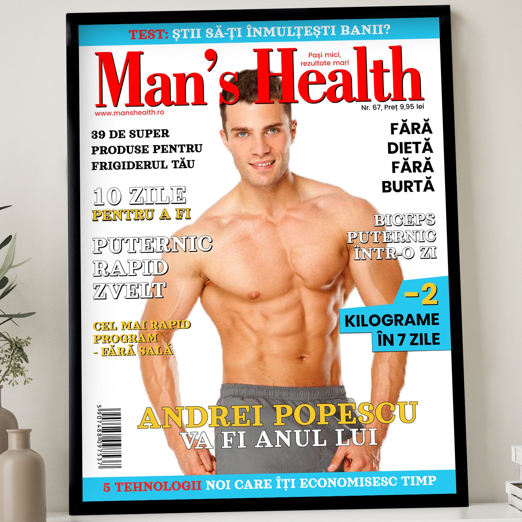 Plakat ze zdjęciem okładka gazety Mans Health prezent dla sportowca plakat personalizowany
