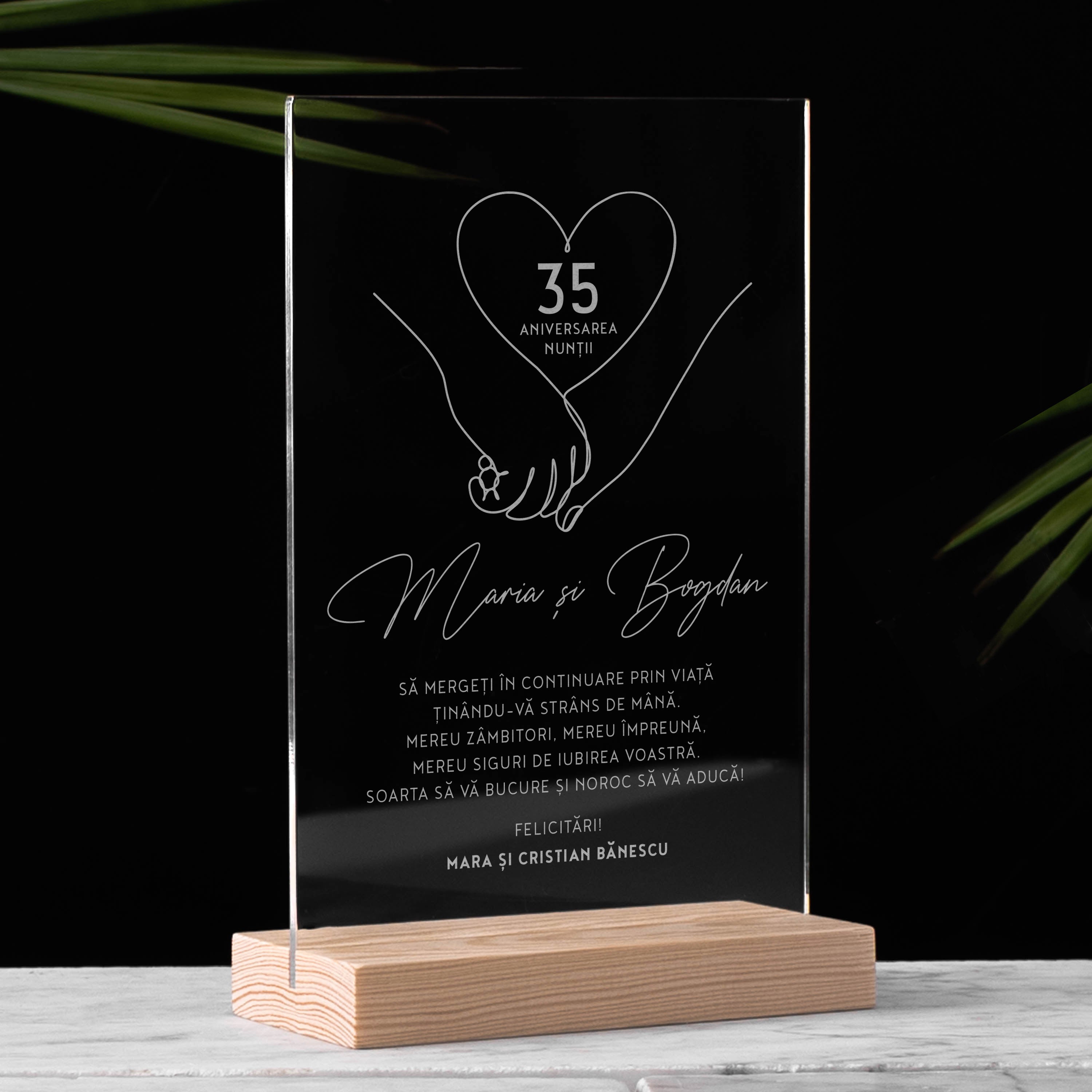 Placă de plexiglas cu mesaj pentru aniversarea nunții - Împreună toată viața