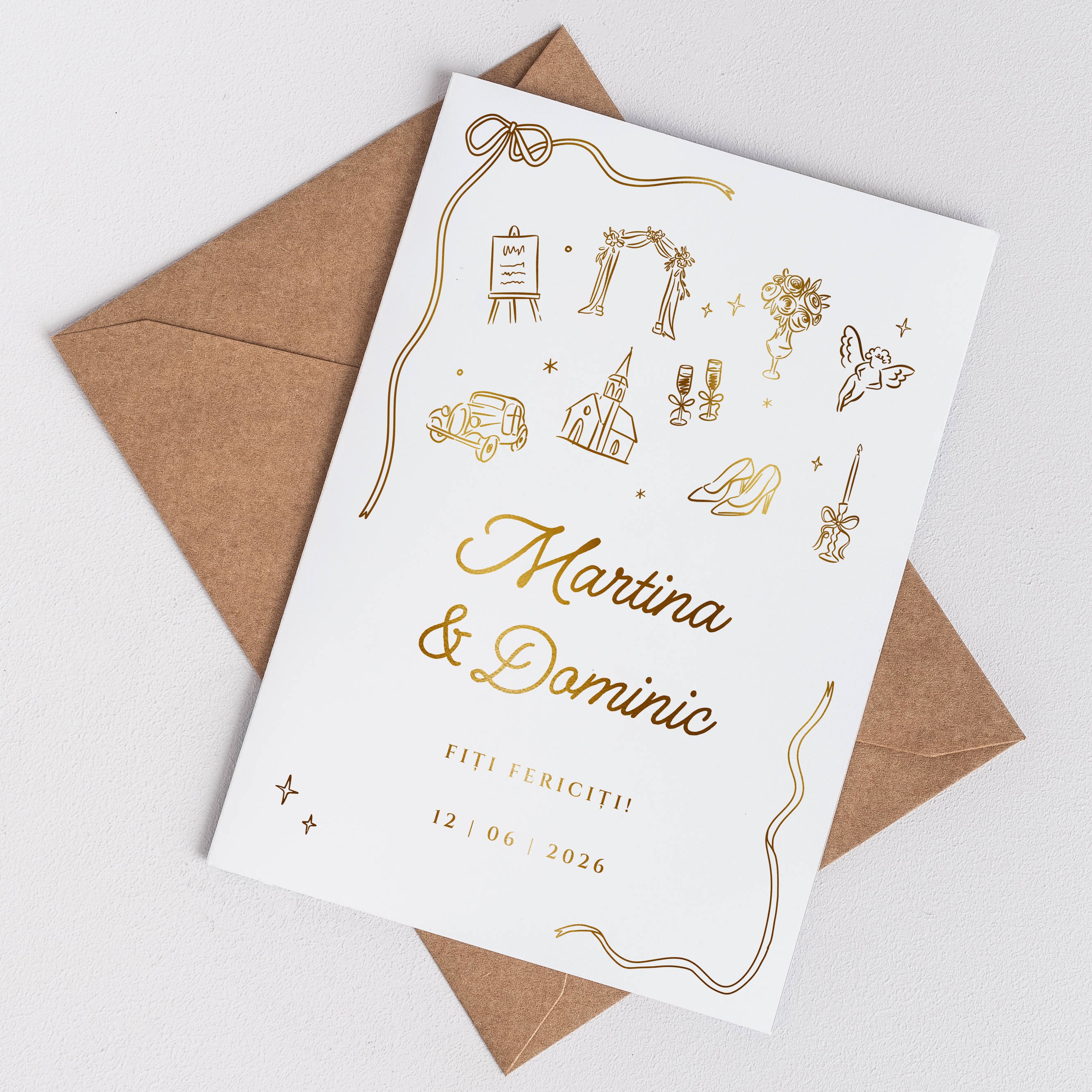 Felicitare de nuntă elegantă – Fiți fericiți