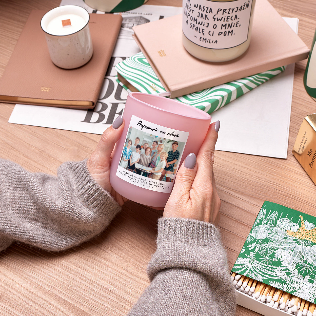 Lumânare cu fotografie – mulțumire de sfârșit de an pentru profesoară