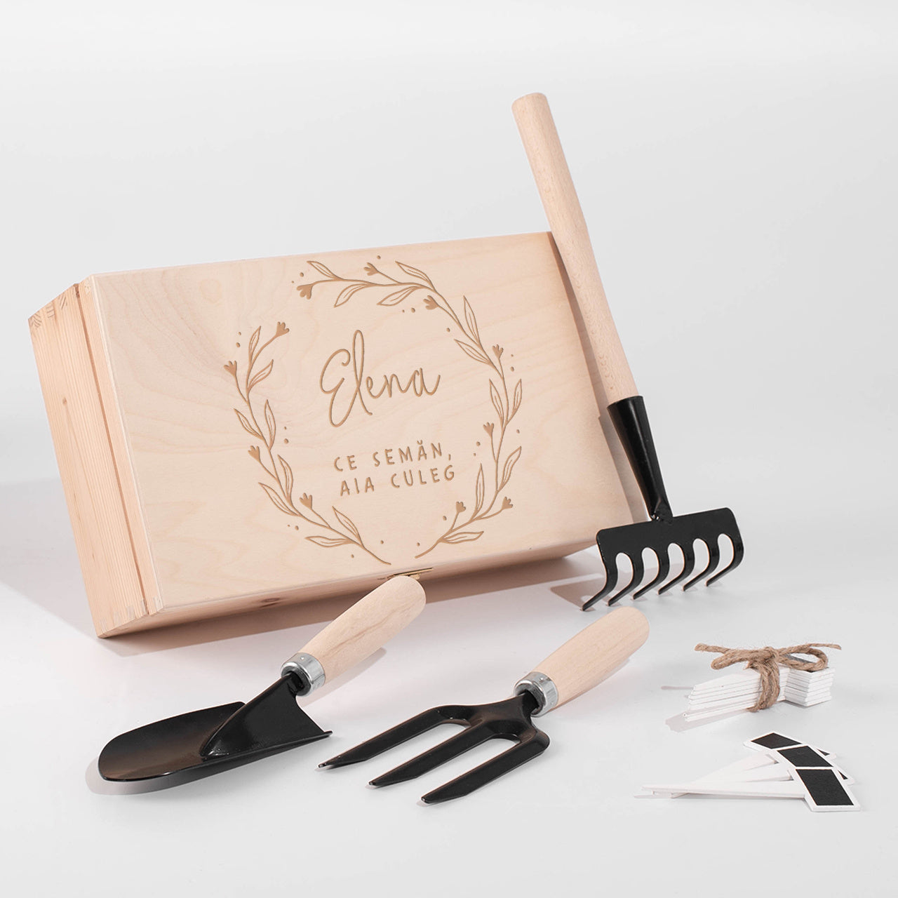 Set de unelte pentru grădinărit în cutie gravată
