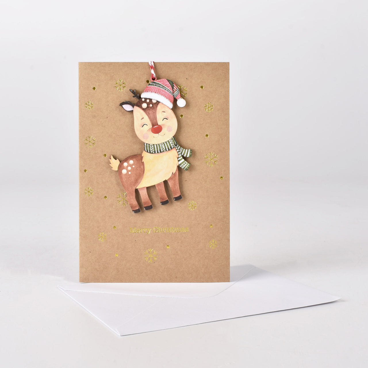 Kartka świąteczna z reniferem + drewniana zawieszka świąteczne kartki świąteczna kartka kartka na święta