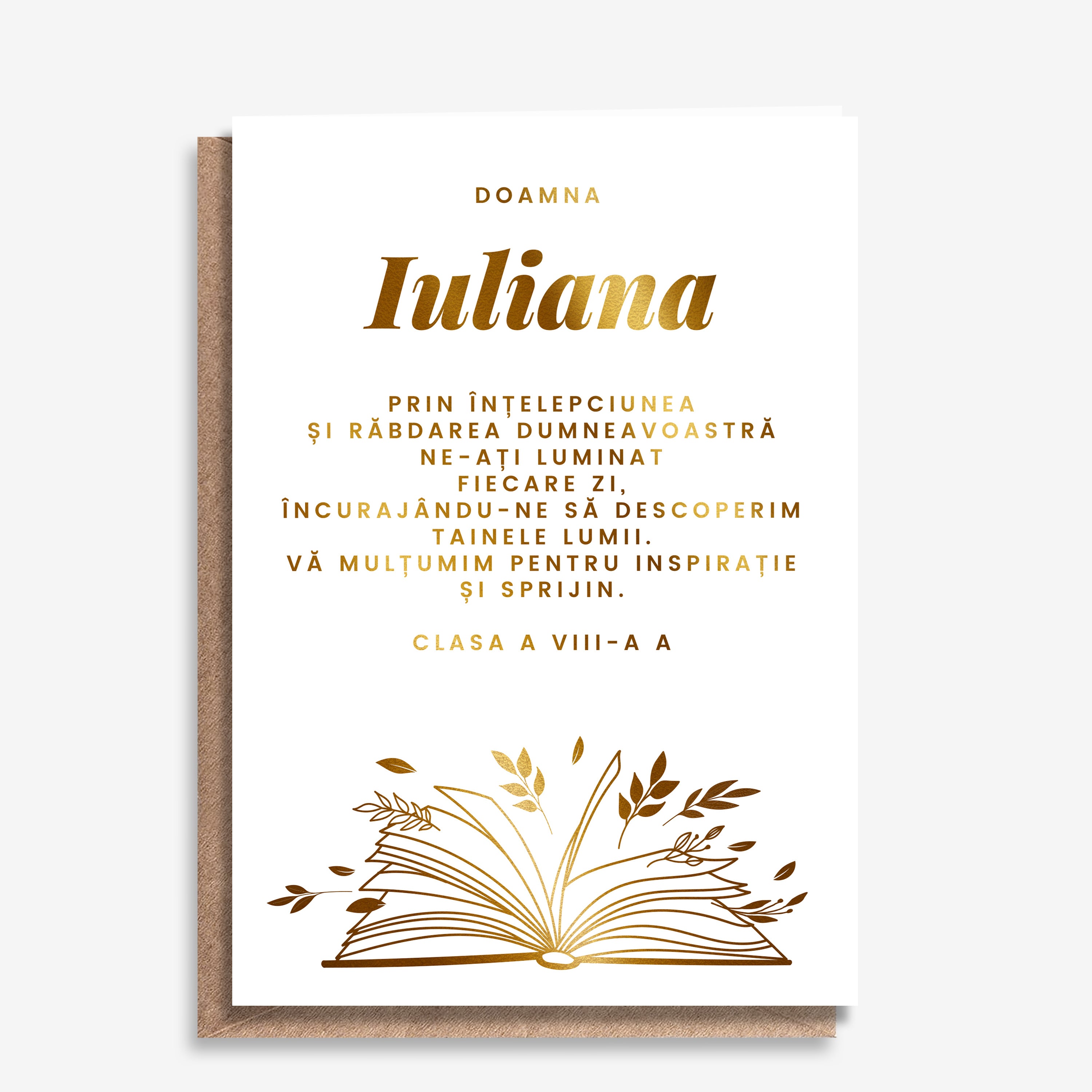 Felicitare cu detalii aurii pentru Ziua Profesorului