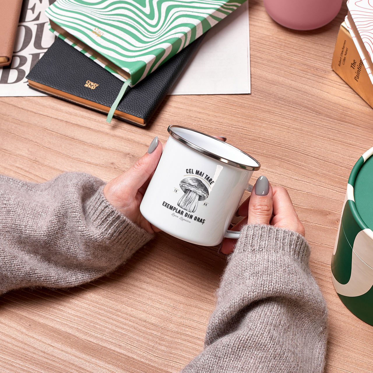 Personalizowany kubek emaliowany - upominek dla grzybiarza kubek z nadrukiem 