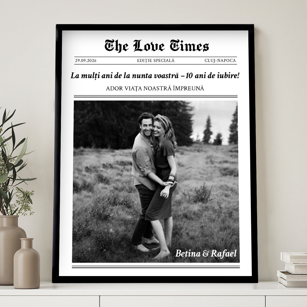 Plakat ze zdjęciem - okładka gazety Love Times na prezent dla zakochanych prezent na 10 rocznicę ślubu