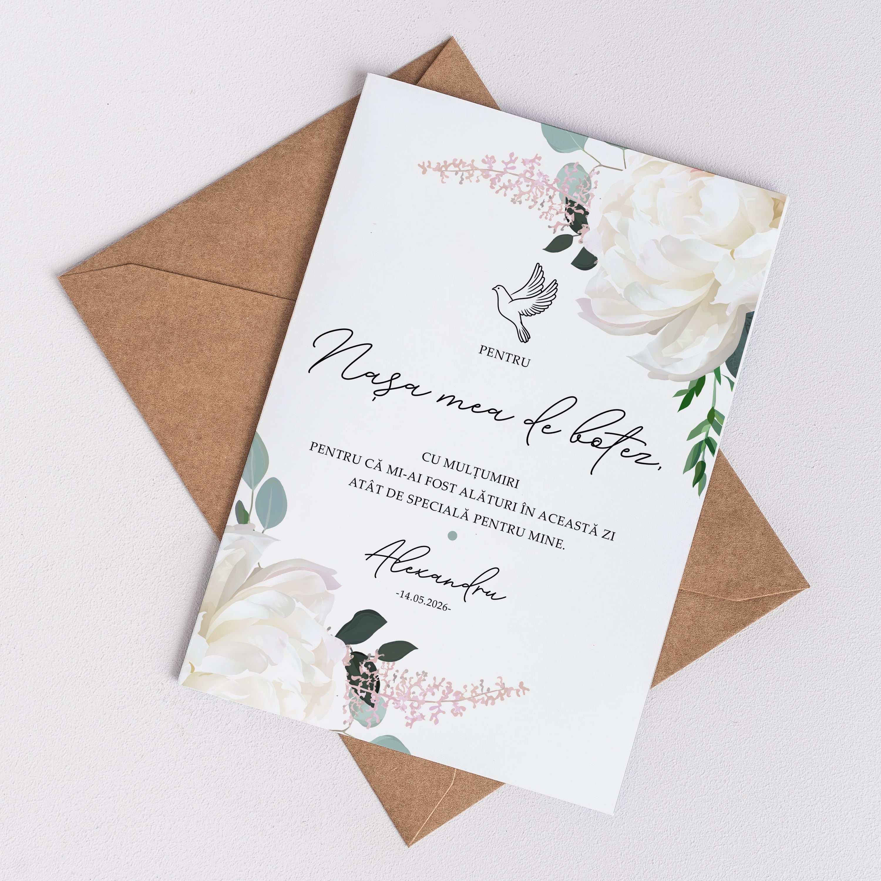 Felicitare de mulțumire pentru nașa de botez