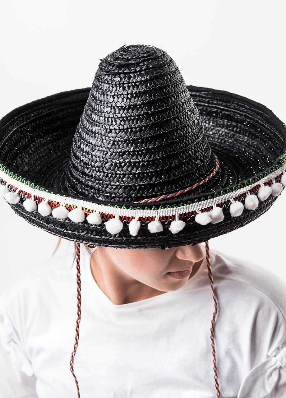 Pălărie SOMBRERO cu pomponikami pentru femei negre