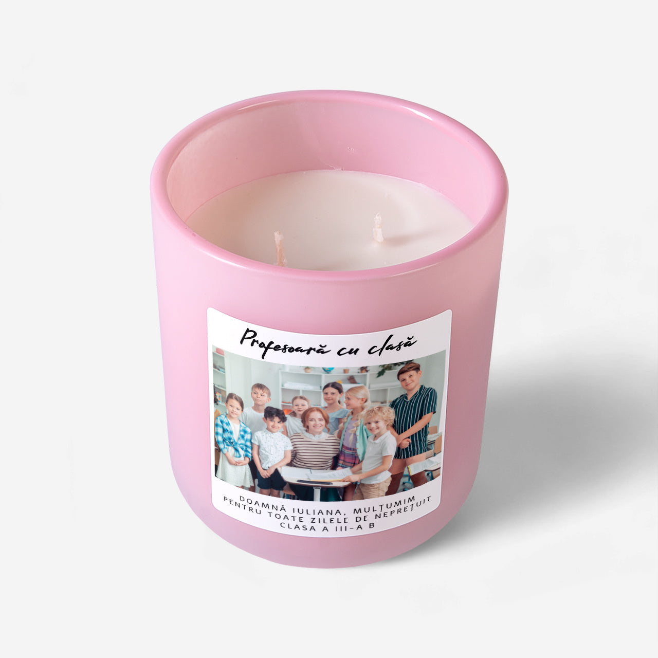 Lumânare cu fotografie – mulțumire de sfârșit de an pentru profesoară