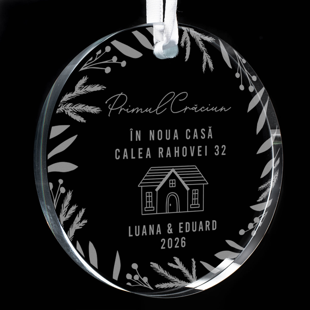 Ornament gravat pentru brad – Primul Crăciun în casă nouă