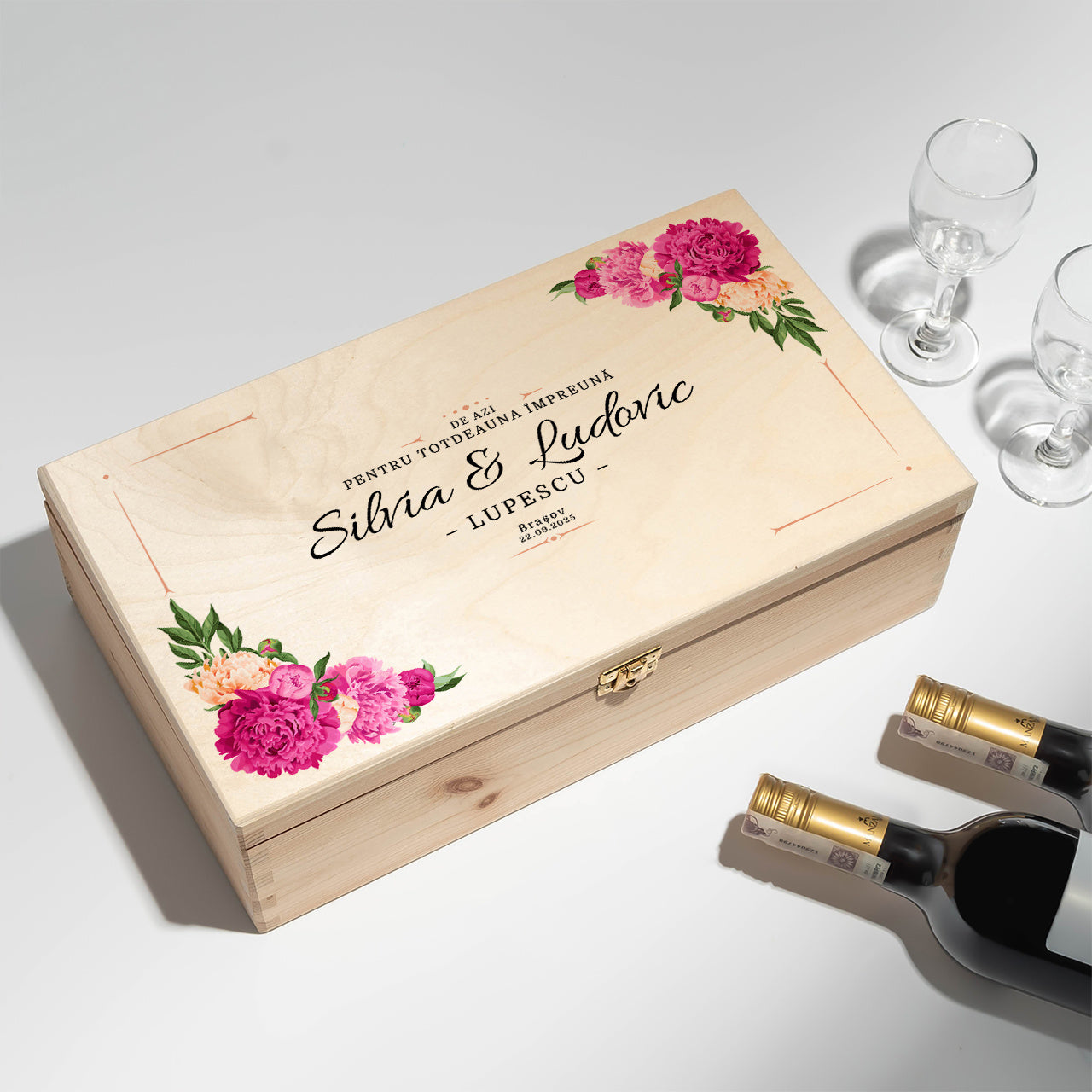 Personalizowana skrzynka na wino - prezent z okazji ślubu prezent dla pary młodej prezent dla nowożeńców