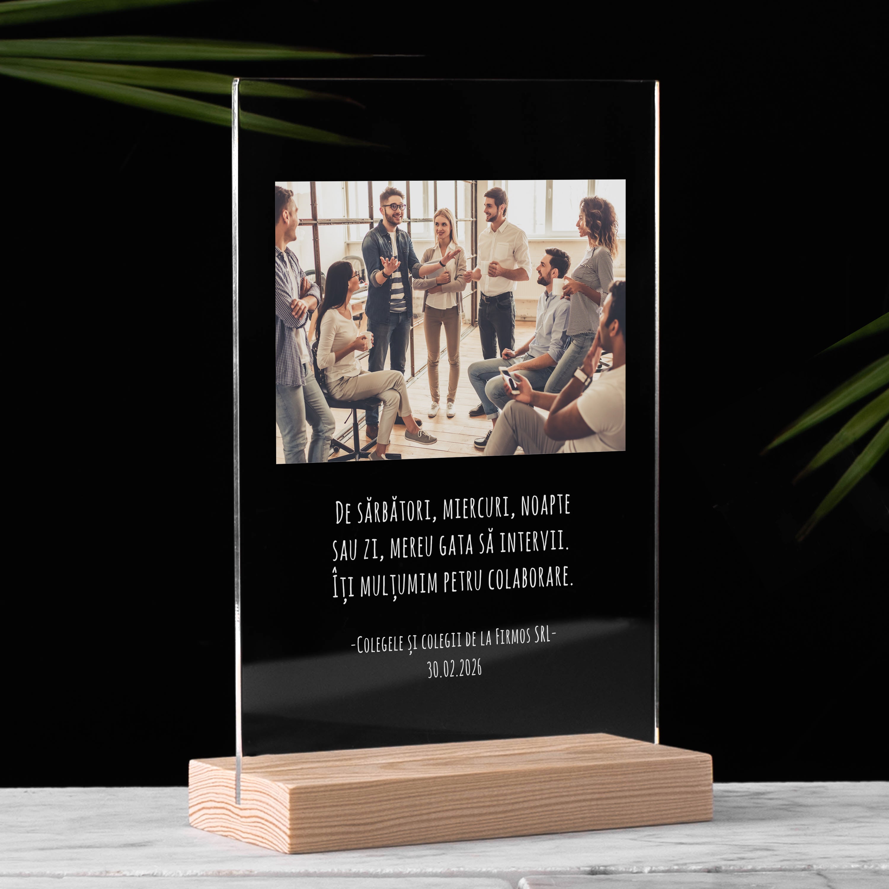 Trofeu din sticlă cu fotografie - părăsirea locului de muncă