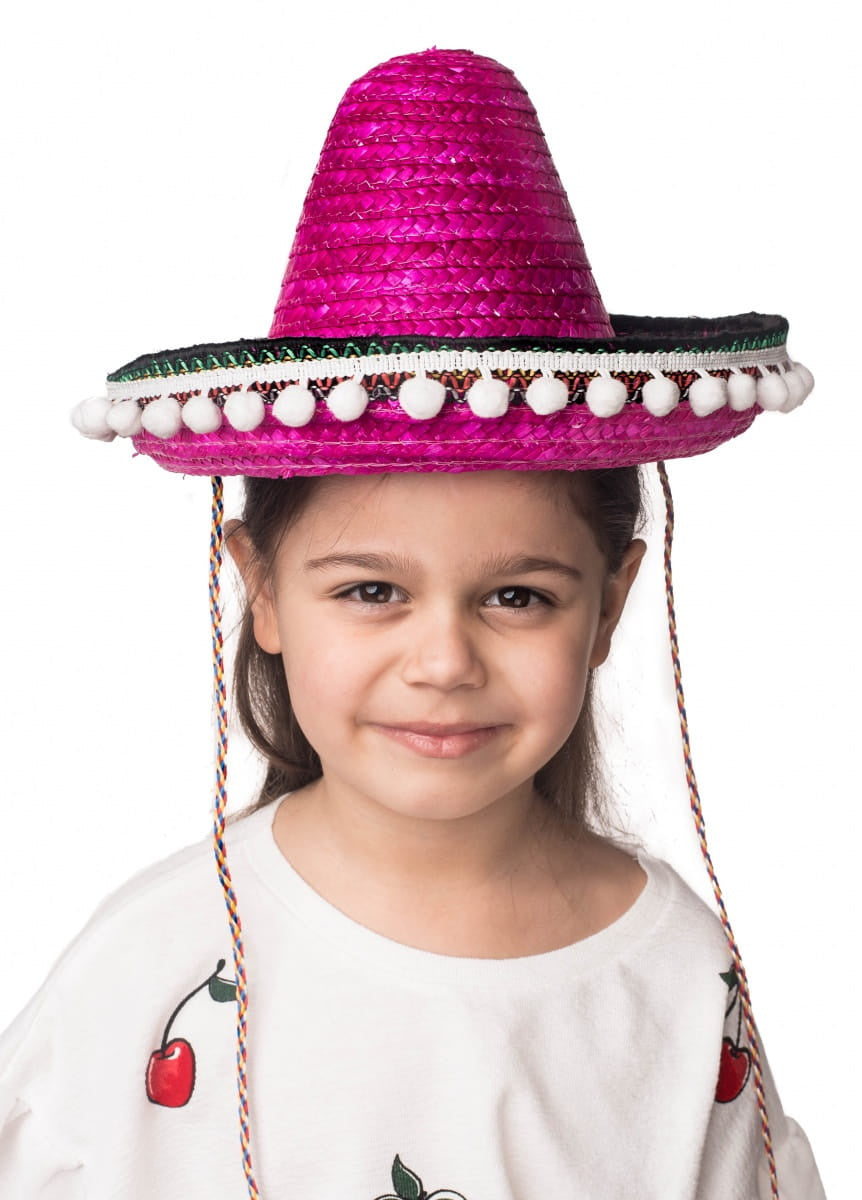 Sombrero pentru copii cu pomponikami roz