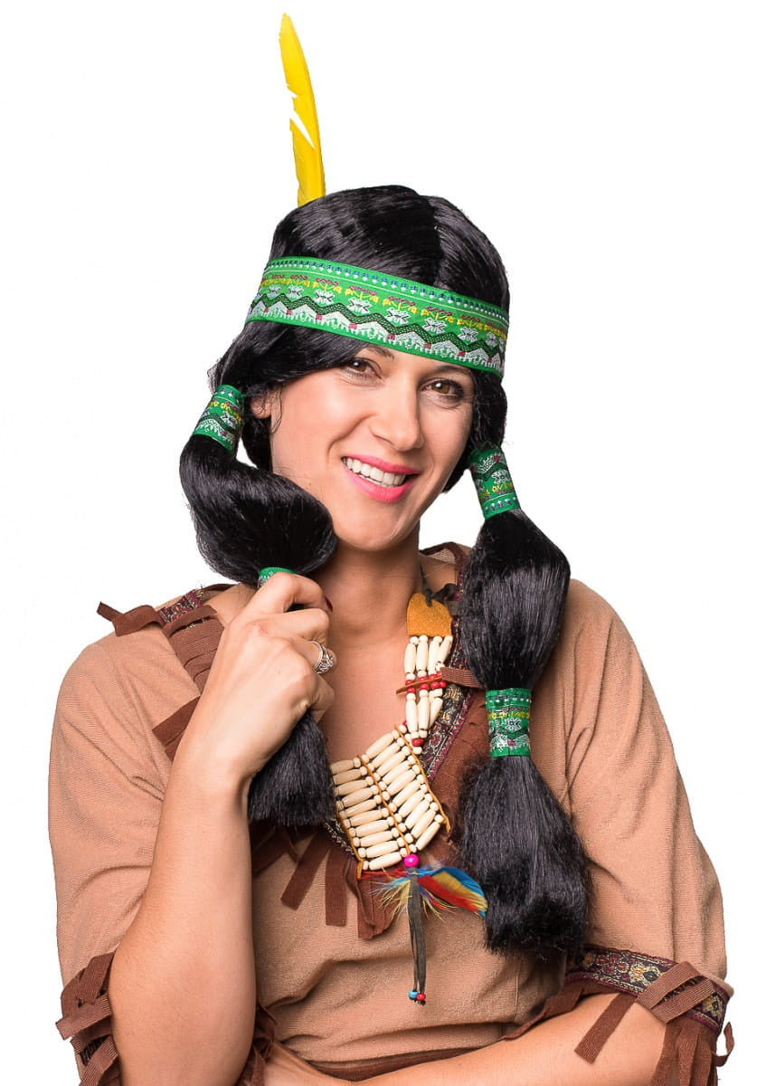 Perucă Indiancă – perucă de carnaval cu warkoczami și bentiță