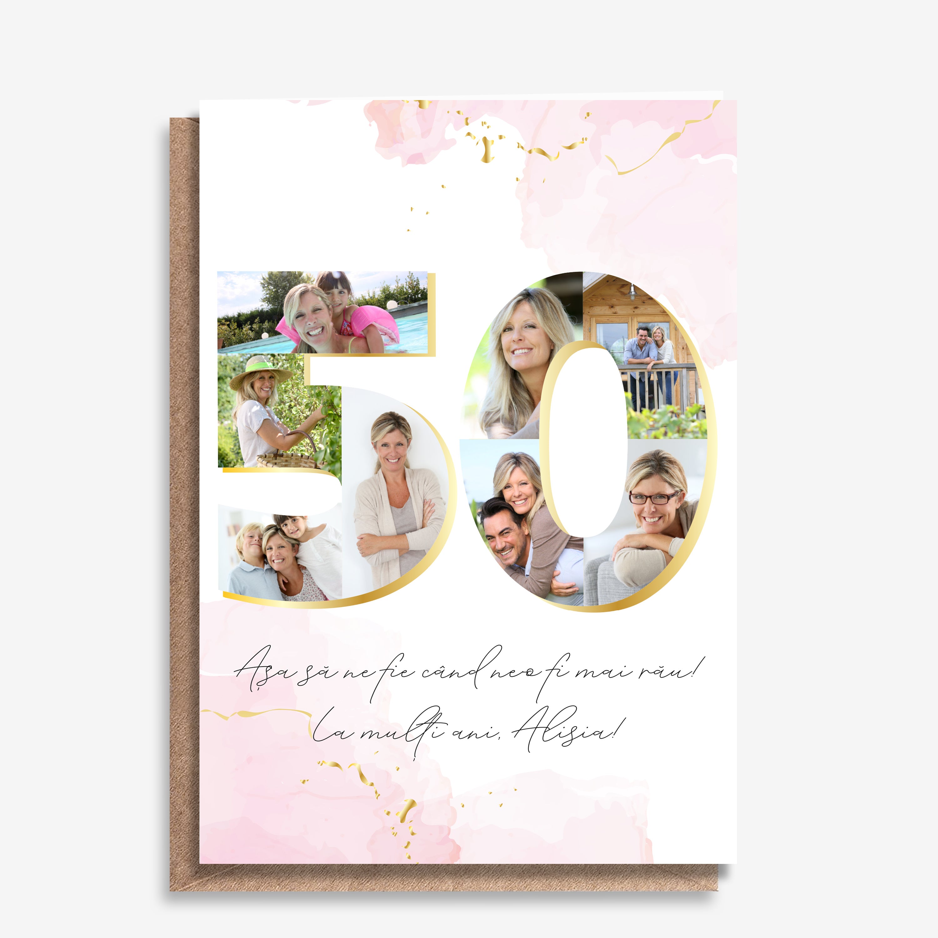 Felicitare A5 cu poze pentru ziua ei de 50 de ani