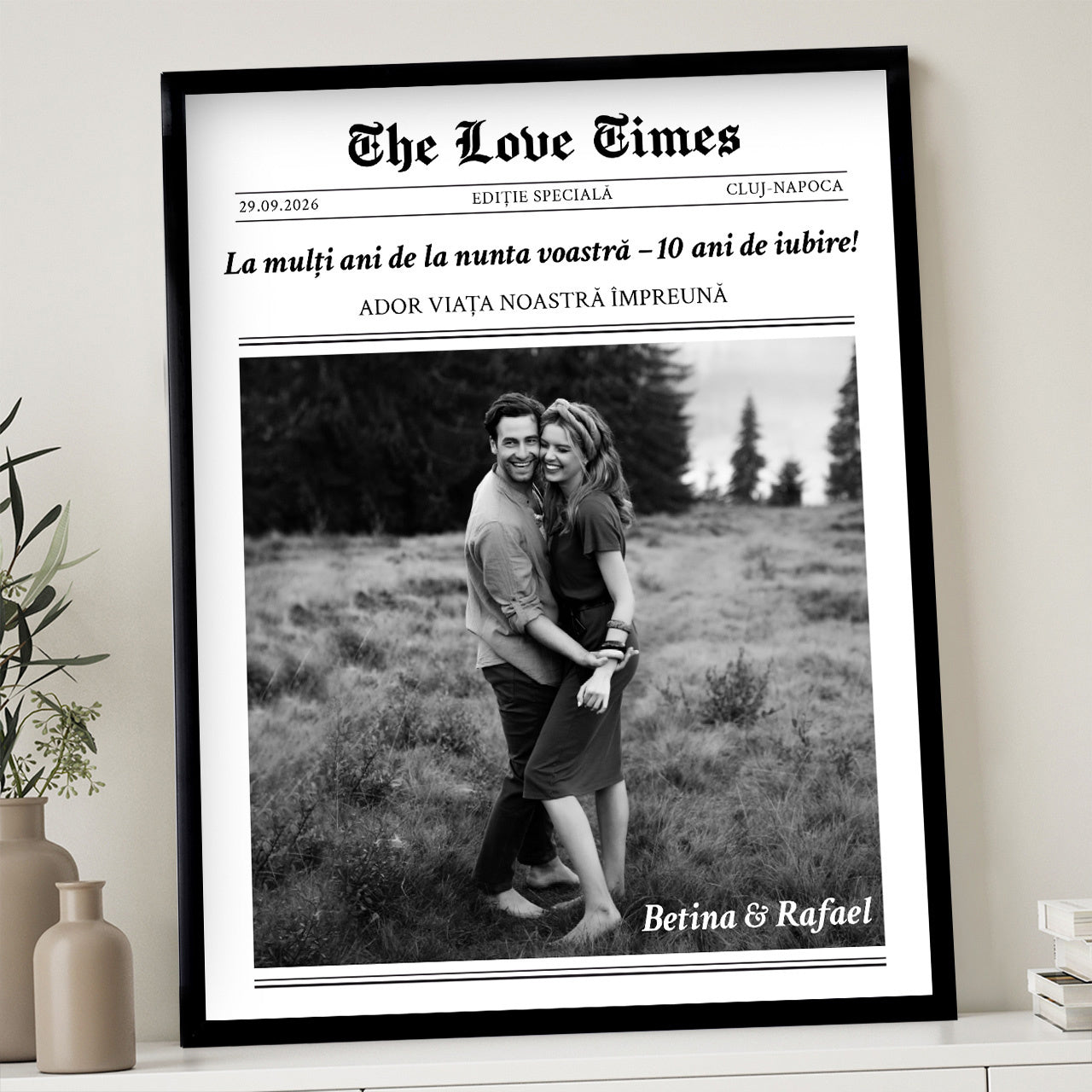Plakat ze zdjęciem - okładka gazety Love Times na prezent dla zakochanych prezent na 10 rocznicę ślubu