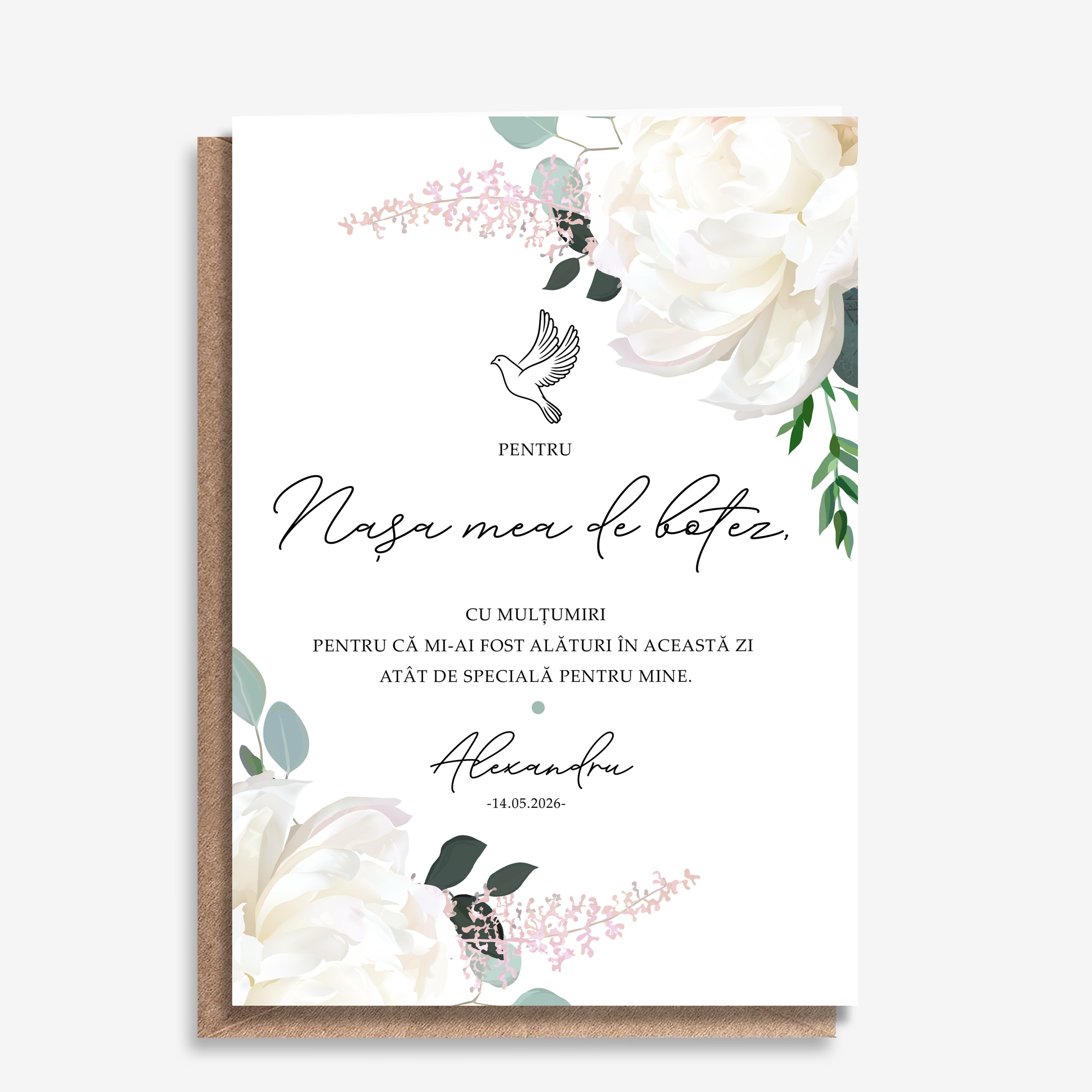 Felicitare de mulțumire pentru nașa de botez