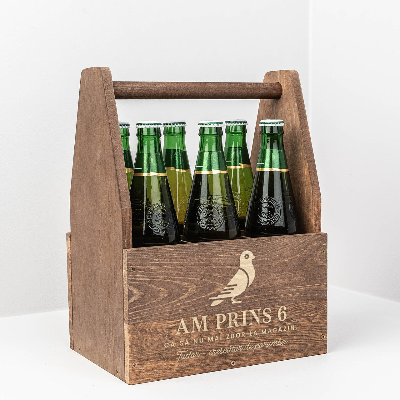 Grawerowane nosidło do piwa - prezent dla hodowcy gołębi skrzynka na piwo prezent dla gołębiarza