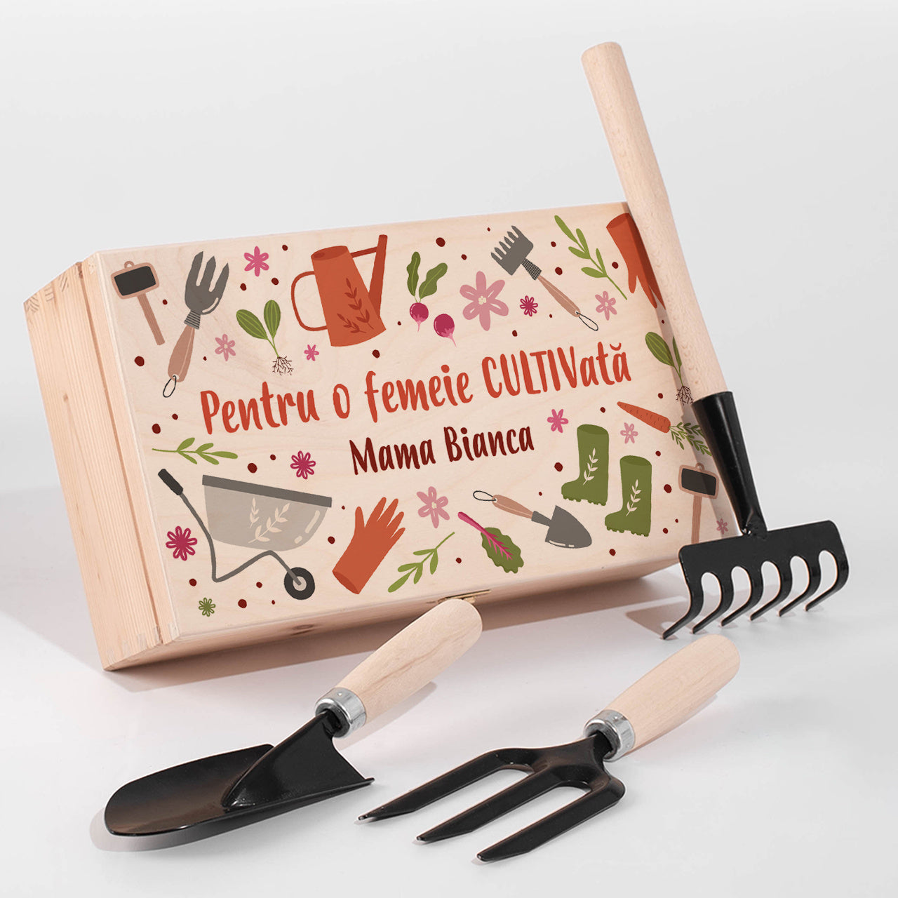Set personalizat de unelte pentru grădină - cadou pentru mama