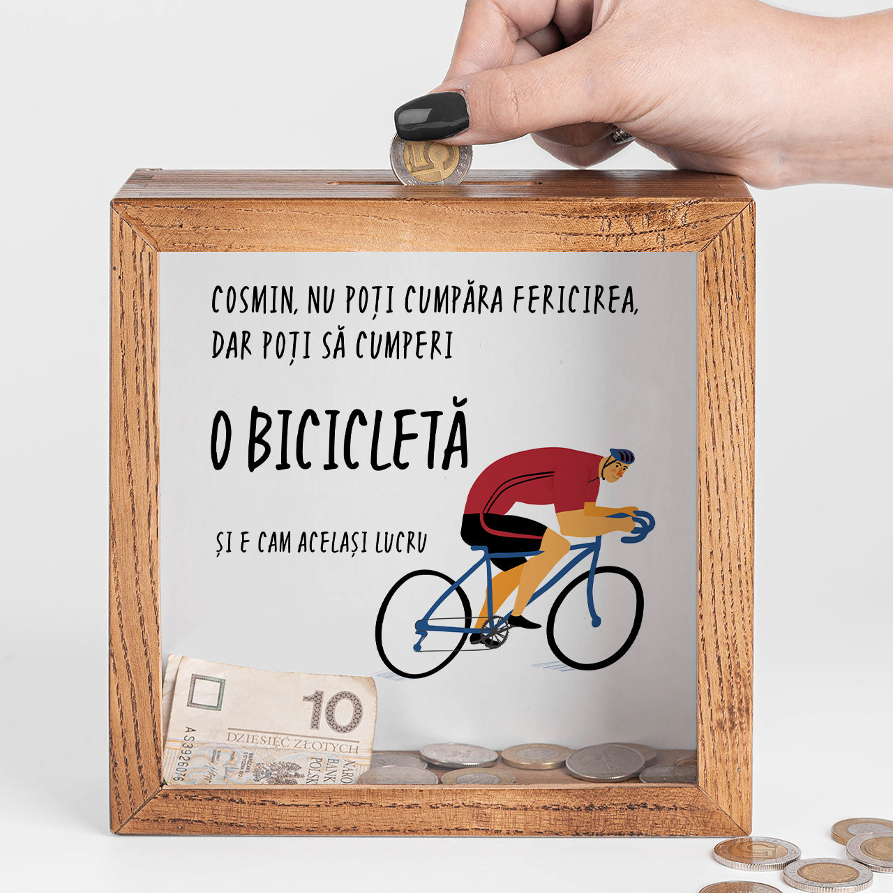 Duża skarbonka Zbieram na rower - personalizowany prezent dla rowerzysty prezent dla sportowca personalizowana skarbonka