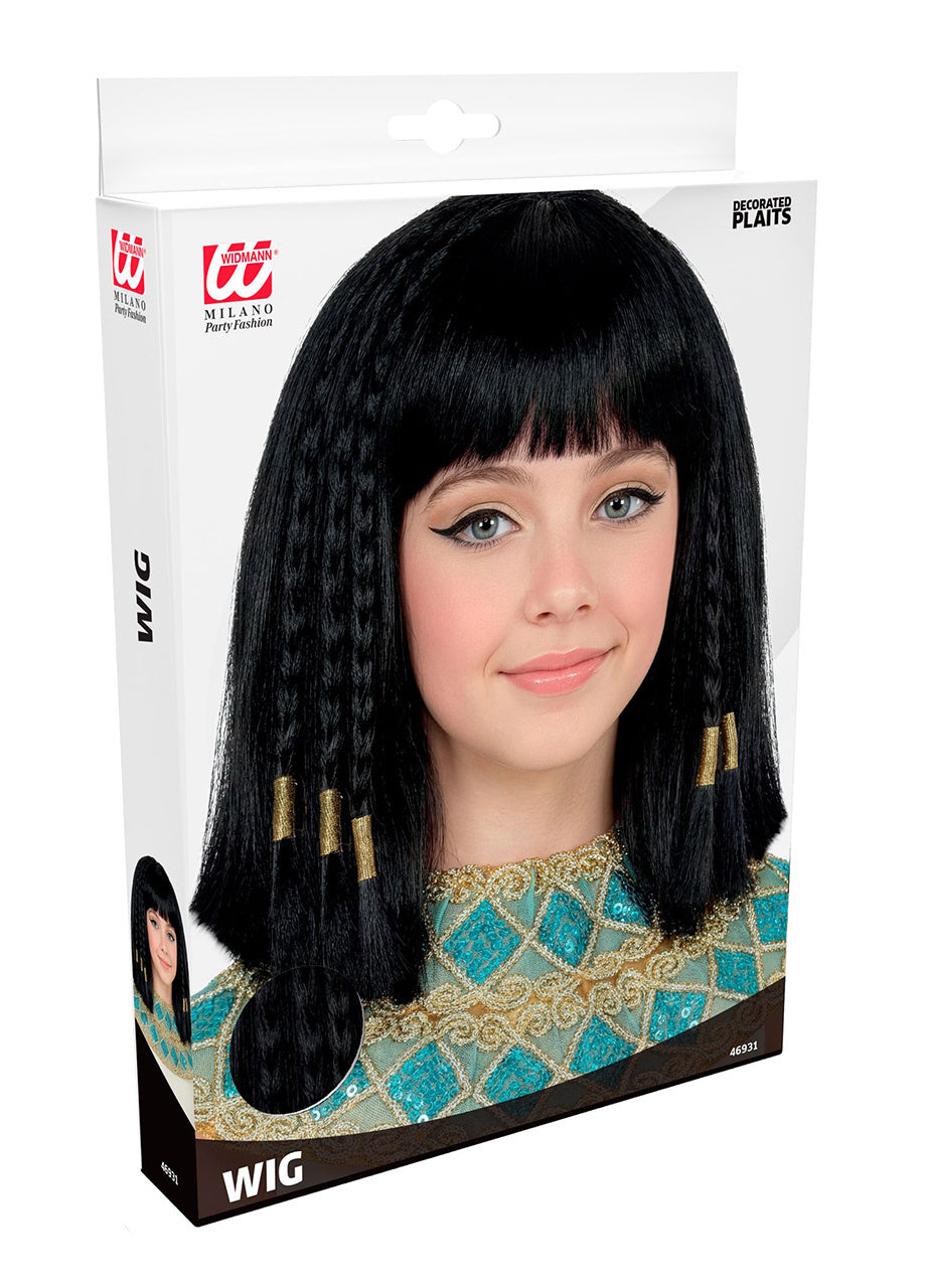 Neagră perucă CLEOPATRA cu ozdobnymi warkoczykami