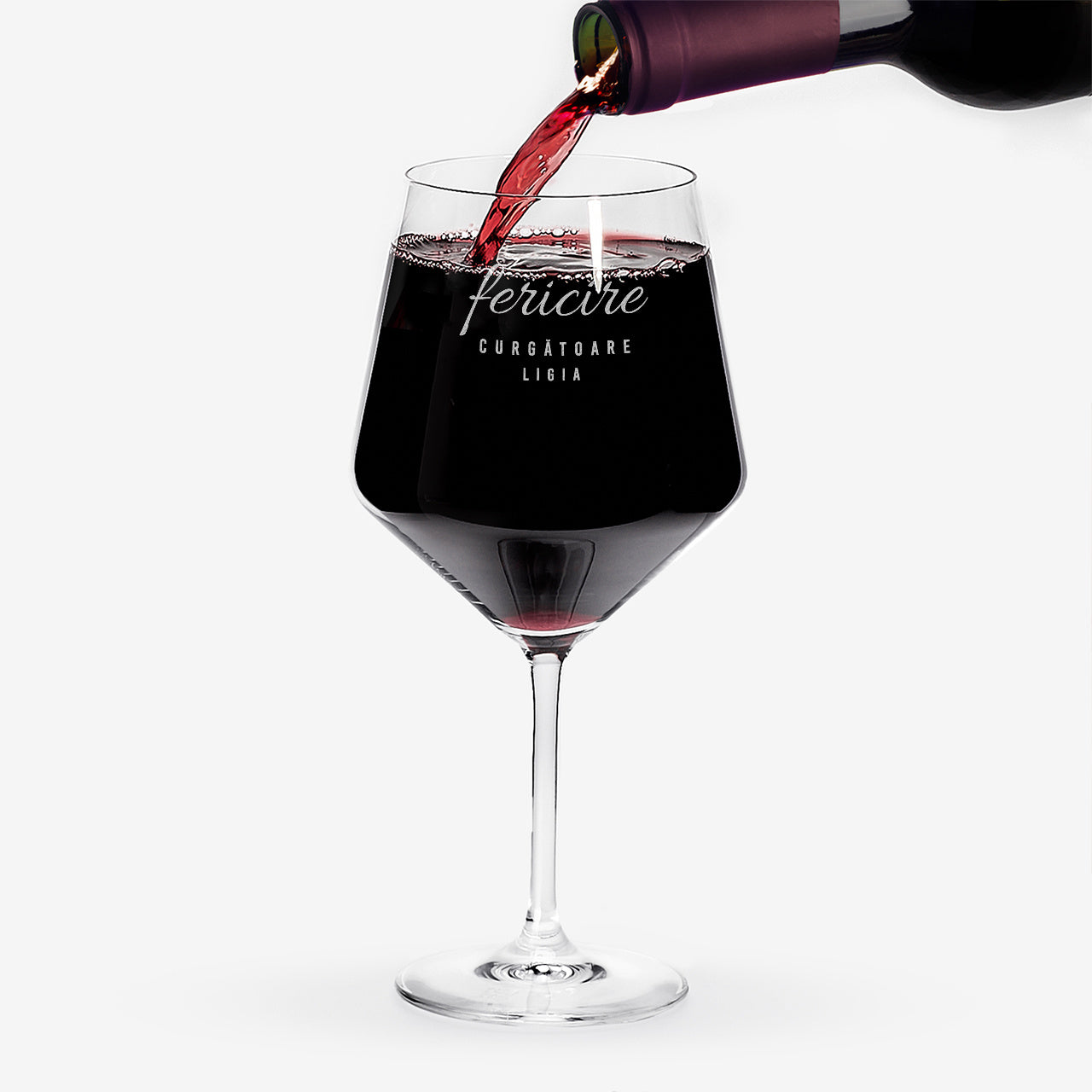 Pahar de vin gravat – Fericire lichidă – cadou pentru prietenă