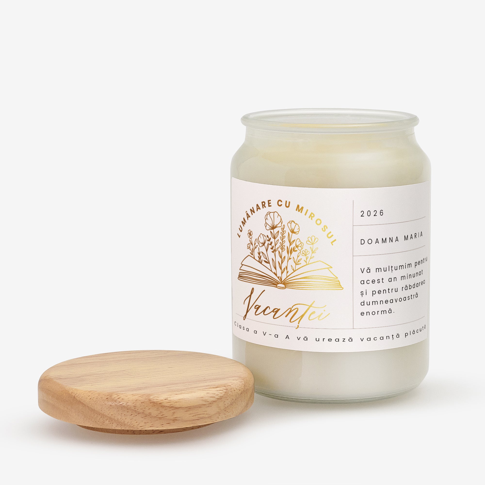 Lumânare cu detalii aurii – cadou de sfârșit de an școlar pentru profesor