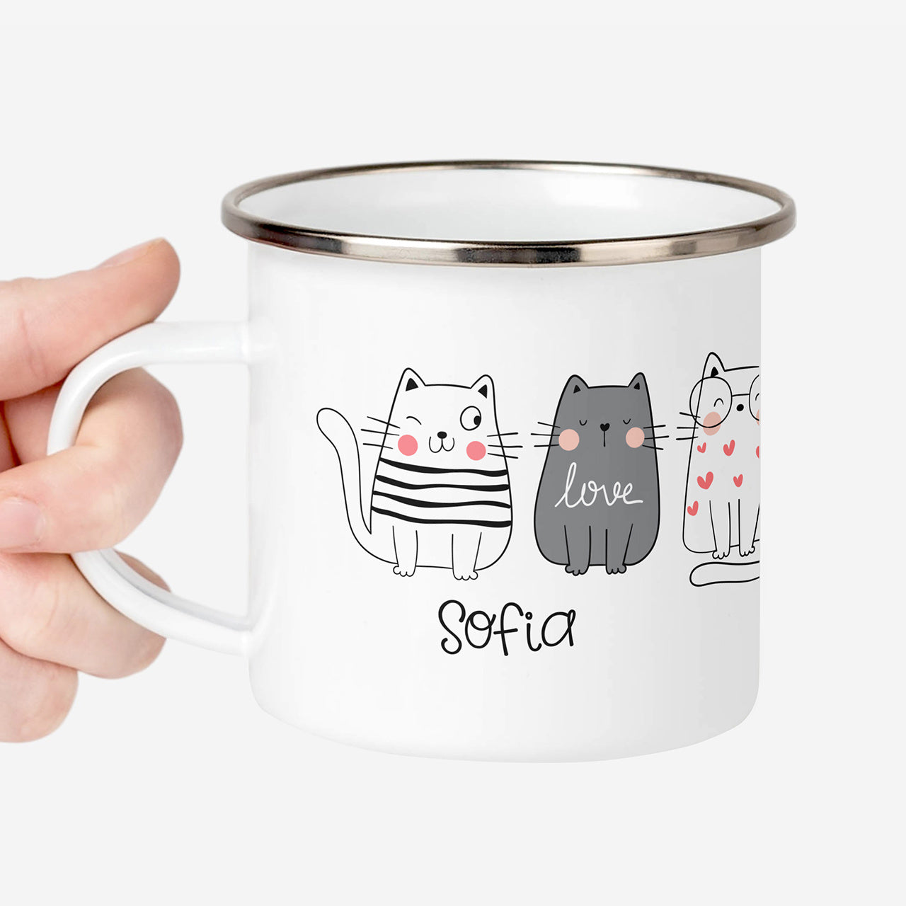 Emaliowany kubek z kotkami prezent dla kociary kubek z kotami prezent dla miłośniczki kotów