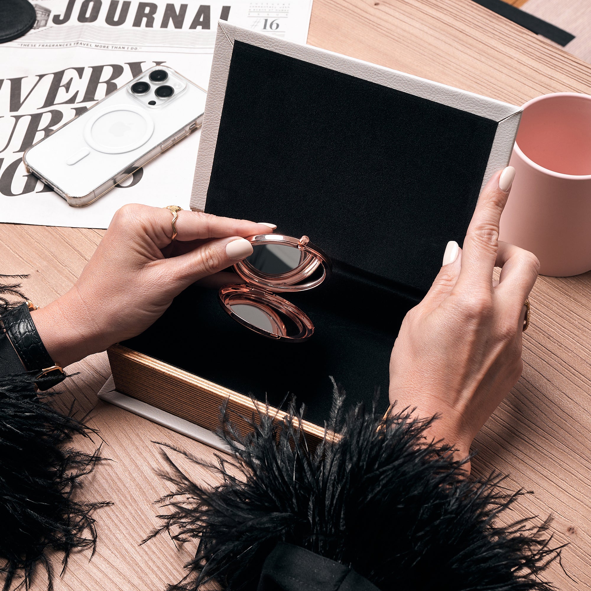 Lusterko grawerowane dla mamy - różowe złoto prezent dla mamy lusterko z grawerem