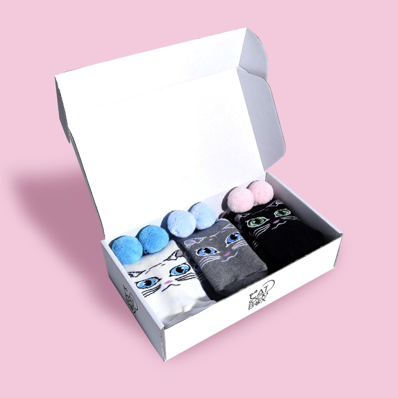 Skarpetki kotki z pomponikami 3 pary prezent dla Kociary skarpetki z kotkami 